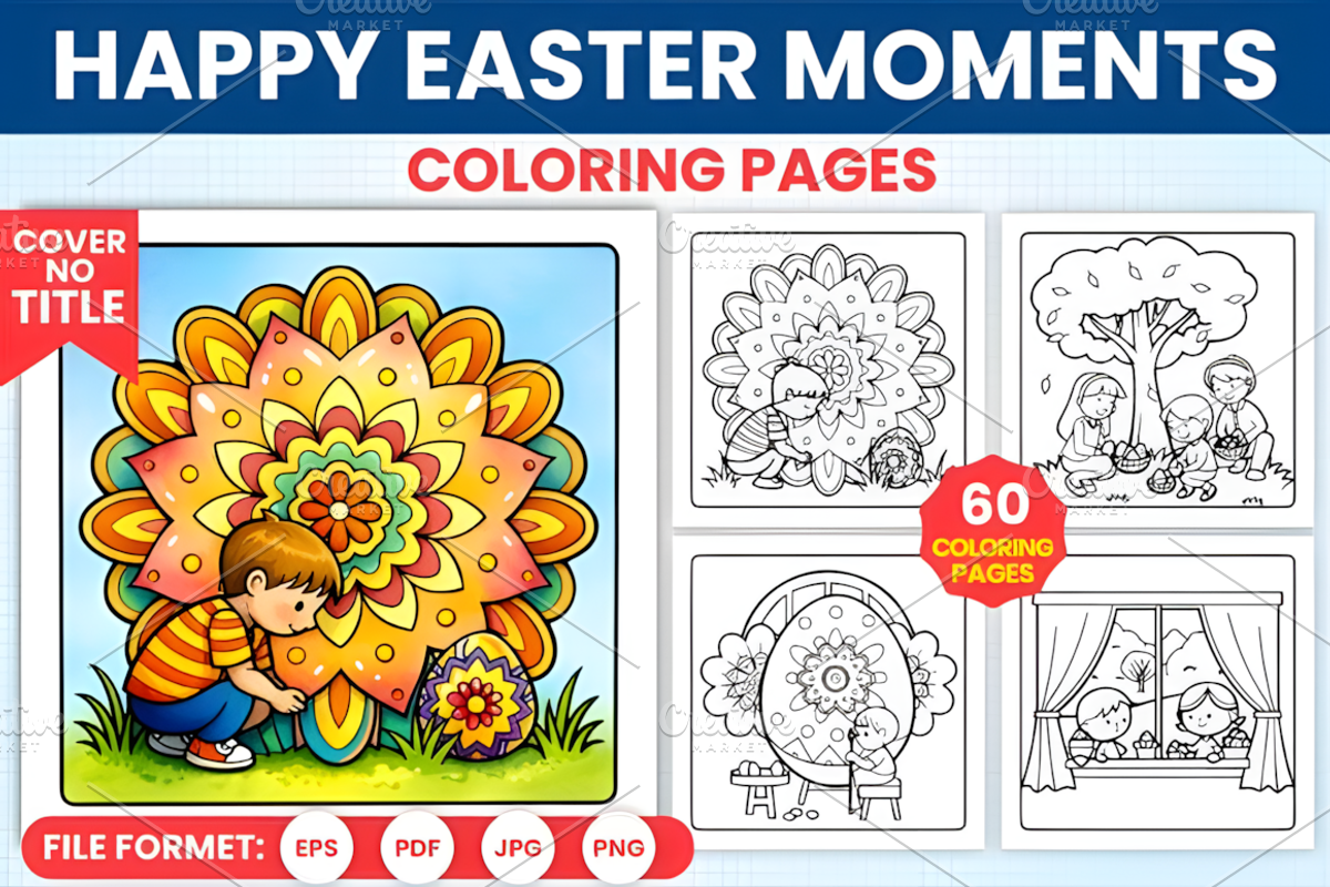 Happy Easter Moments Coloring Pages, a Seasonal Illustration by Ink Gallery (Photo 1 of 4)