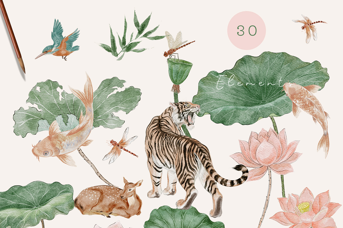 Japanese Watercolor Clipart, an Object Graphic by mila_leev (Photo 2 of 9)
