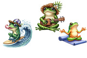 Funny and Cute Frog Beach Clipart, an Illustration by DreamArtGraphic (Thumbnail 4 of 5)