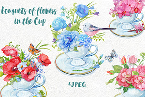 Bouquets Of Flowers In The Cup.