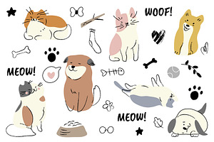 Cute Cat And Dog Vector Set