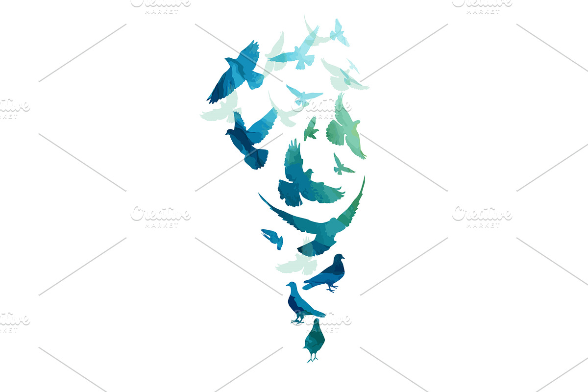 Flying pigeons birds silhouettes on, an Animal Illustration by Nenahliadava Design