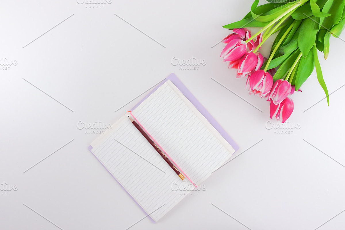 Hero/Flatlay Pink Flowers & notebook, a School & Education Photo by very simple photos (Photo 1 of 3)