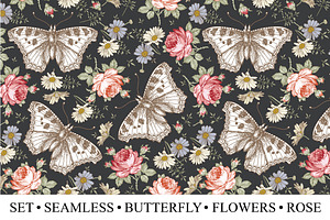 Seamless Butterflies Flowers Roses