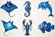 Watercolor Moonlit Ocean PNG Clipart, an Animal Illustration by RobertsArt (Thumbnail 4 of 5)