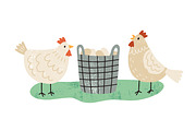 Hens and a basket of eggs, an Animal Illustration by Good Studio (Thumbnail 1 of 3)