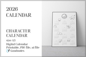 2026 simple character calendar