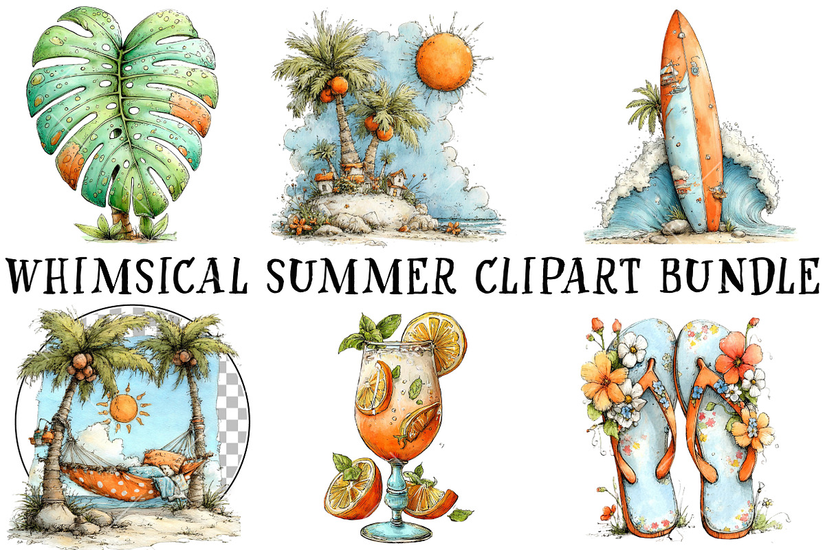 Whimsical Summer Clipart Bundle, an Illustration by OK Design (Photo 2 of 6)