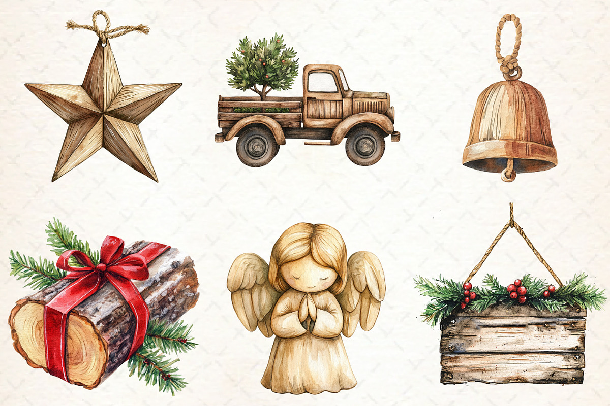 Rustic Wooden Christmas Clipart, an Illustration by Libby Wishes (Photo 4 of 9)