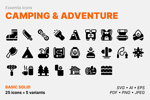 Camping & adventure icons (Solid), a Solid Icon by Totto House