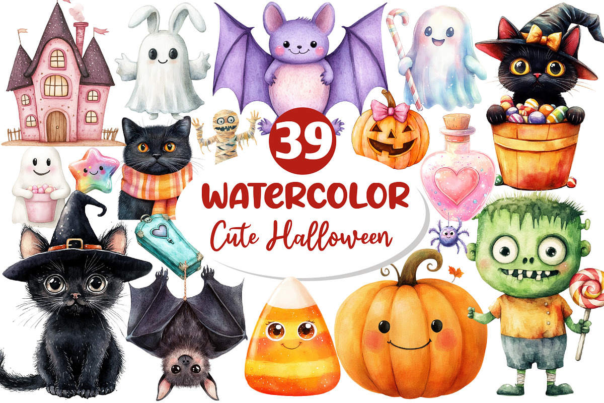 Cute Halloween Clipart Bundle, an Illustration by Dream Creation (Photo 1 of 4)