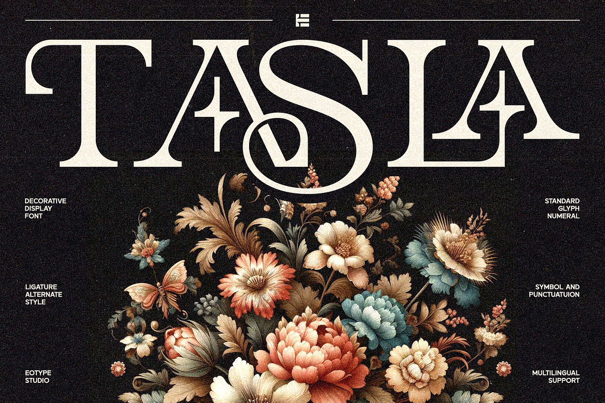 Tasla Decorative Font, a Serif Font by Eotype Studio (Photo 1 of 9)
