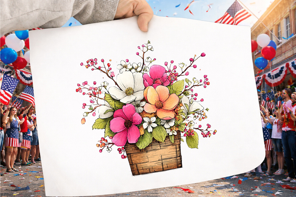 Spring Flowers In Basket Rustic Clip, an Illustration by GatewayDesign (Photo 3 of 4)