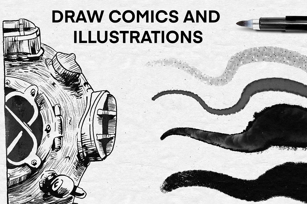 Ink Brushes For Procreate, a Brush Add-On by Nuclear Brushes (Photo 5 of 10)