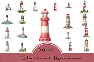 Christmas Lighthouse Clipart, an Illustration by CrexoraLab
