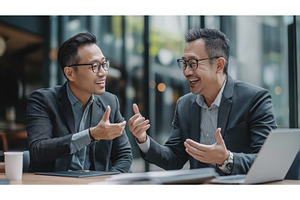 Two Asian businessmen engaged in a, a Person Photo by Sergey Kotenev