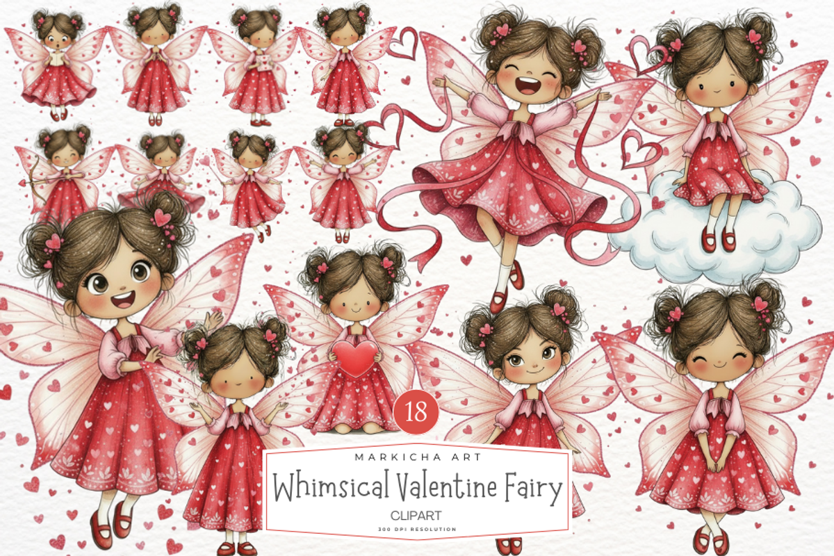 Whimsical Valentine Fairy Clipart, an Illustration by Markicha Art (Photo 1 of 5)