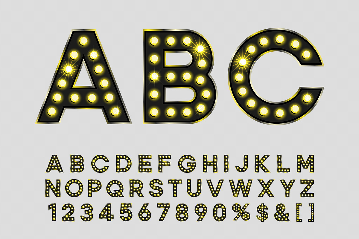 Retro alphabet in black with bulbs, an Object Graphic by MariiaVD (Photo 2 of 6)