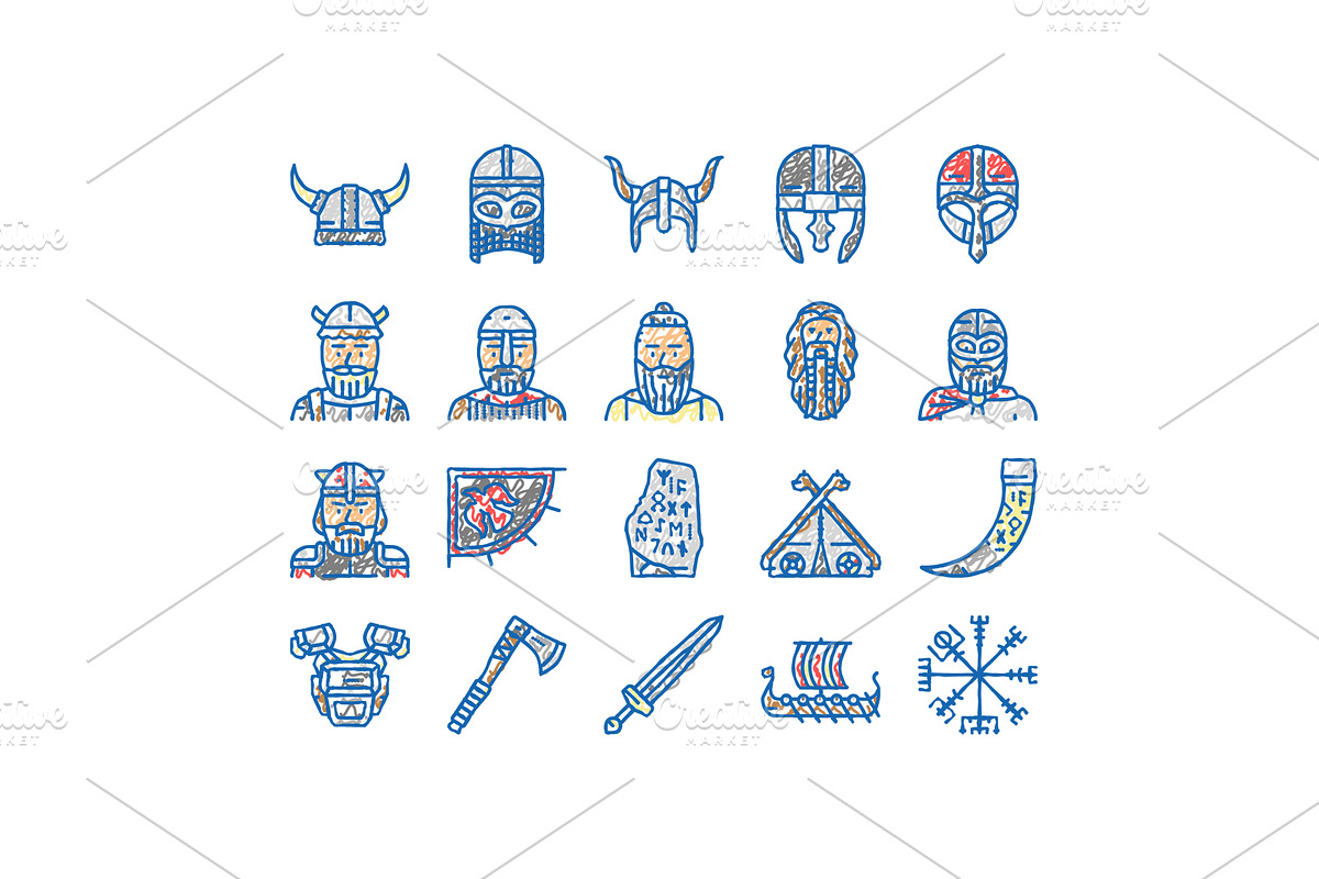 viking medieval norse helmet icons, an Object Illustration by pikepicture