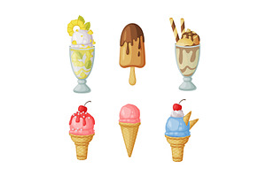 Ice Cream in Waffle Cone and on, a Food Illustration by TopVectors