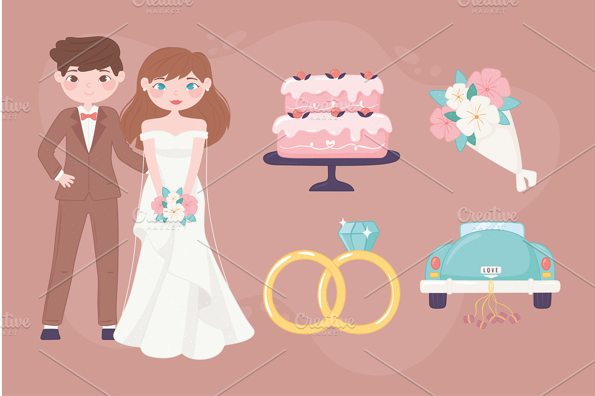 wedding icon collection, an Illustration by studiogstock