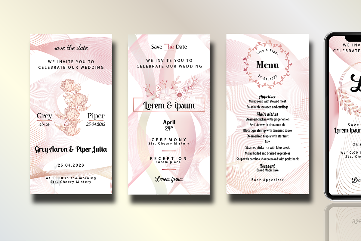 Rose golden wedding pack template, an Invitation Template by Motivation Art (Photo 6 of 6)