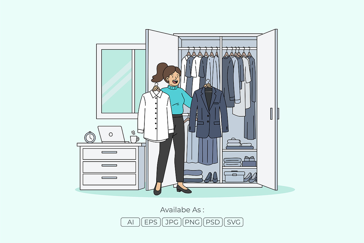 Young Woman Preparing Work Outfit, a Work Illustration by Partikusi Design (Photo 2 of 3)