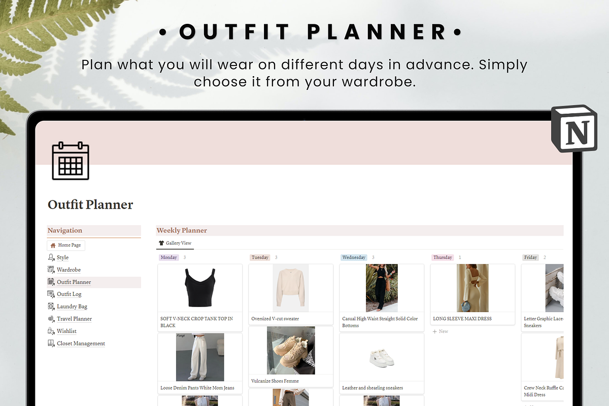 Wardrobe Manager Notion Template, an App Template by MondaySpark (Photo 4 of 9)