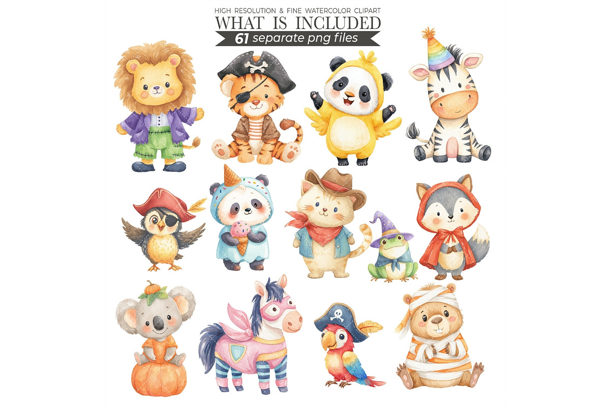 Halloween Animals Clipart Watercolor, an Animal Illustration by CharmClipart (Photo 3 of 8)