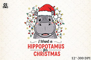 Hippopotamus Funny Christmas, an Illustration by Libby Wishes (Thumbnail 1 of 5)