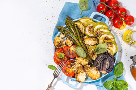 Healthy grilled bbq vegetables on pan, a Food & Drink Photo by Rimma