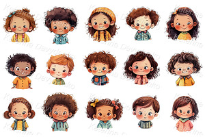 Cartoon Multiethnic Kids Avatars PNG