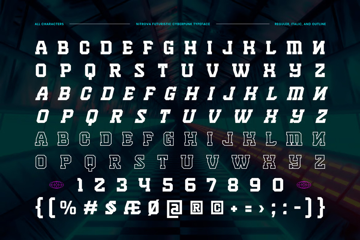 Nitrova - Futuristic Cyberpunk Font, a Serif Font by Brand Earth (Photo 2 of 7)