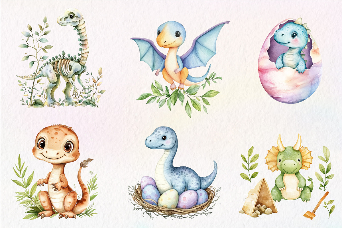 Watercolor Paleontology Dinosaur, an Illustration by CreationArt (Photo 2 of 9)