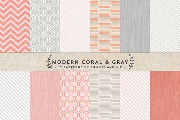 Modern Coral Gray Digital Papers