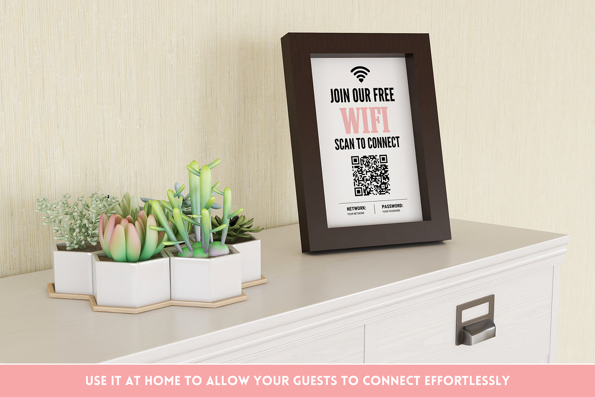 Pink & Black WiFi QR Code Sign, a Stationery Template by SunshineStudioBoutique (Photo 8 of 10)
