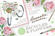 Watercolor Bicycle & Flowers, a Decorative Illustration by Eva Katerina (Thumbnail 1 of 7)