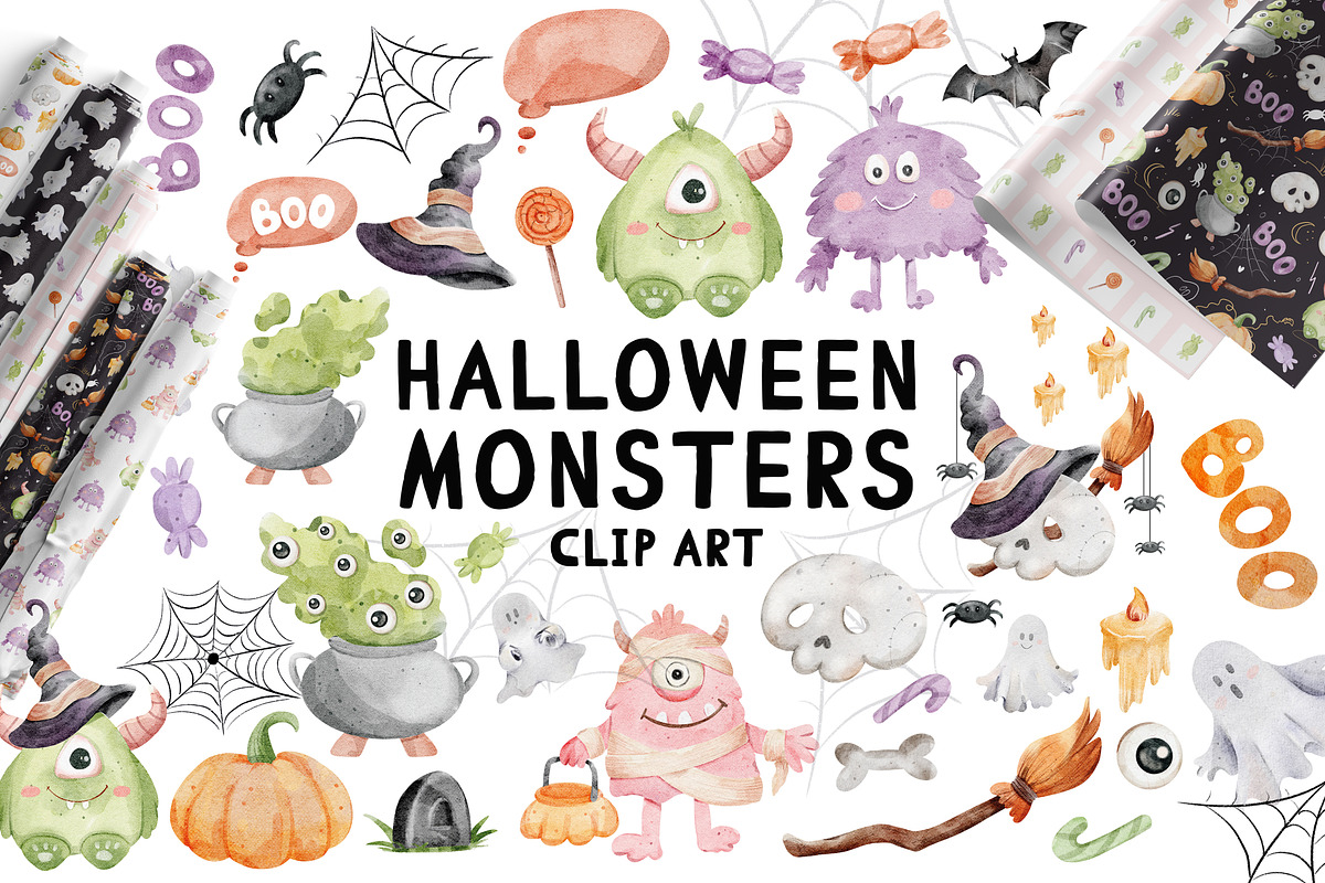 Watercolor Halloween Clipart, a Seasonal Illustration by Pattern + watercolor (Photo 1 of 9)