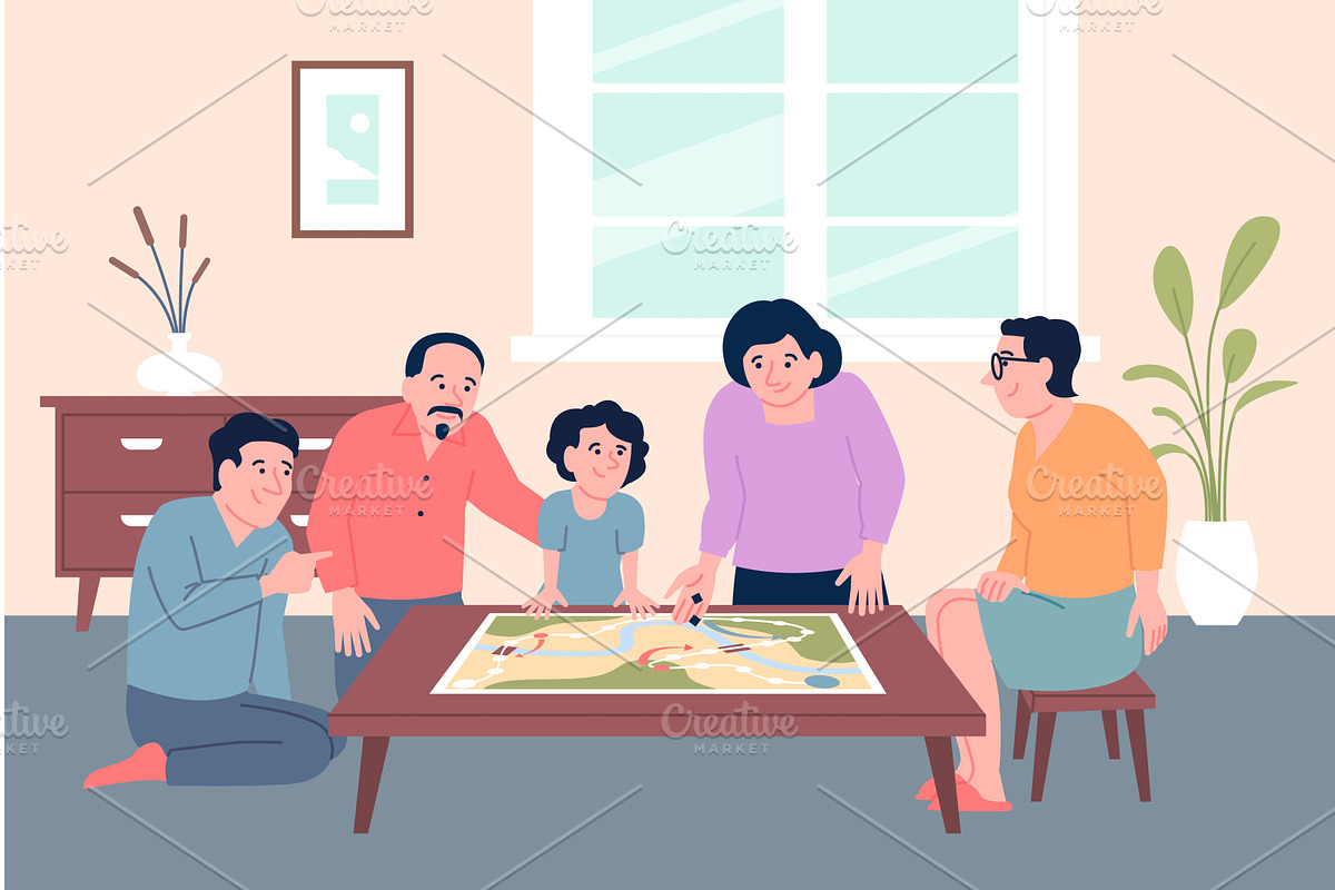 Family playing board games. Home, a Person Illustration by LadadikArt