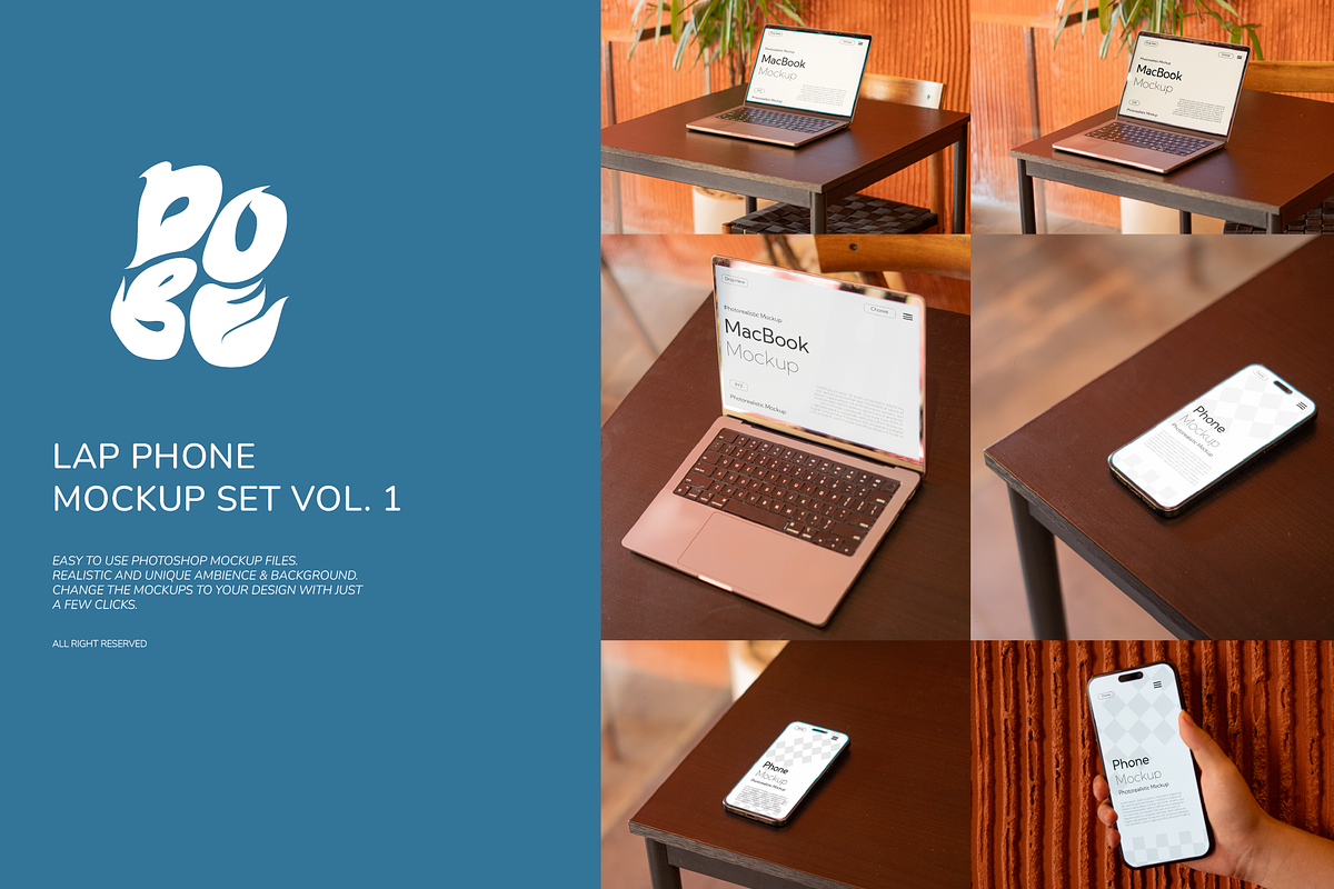 Lap Phone Mockup Set Vol 1, a Wearable Device Mockup by DOBE Studio (Photo 1 of 4)