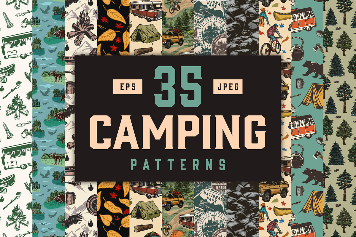 35 Retro Camping patterns, a Pattern Graphic by DGIM studio (Photo 1 of 6)