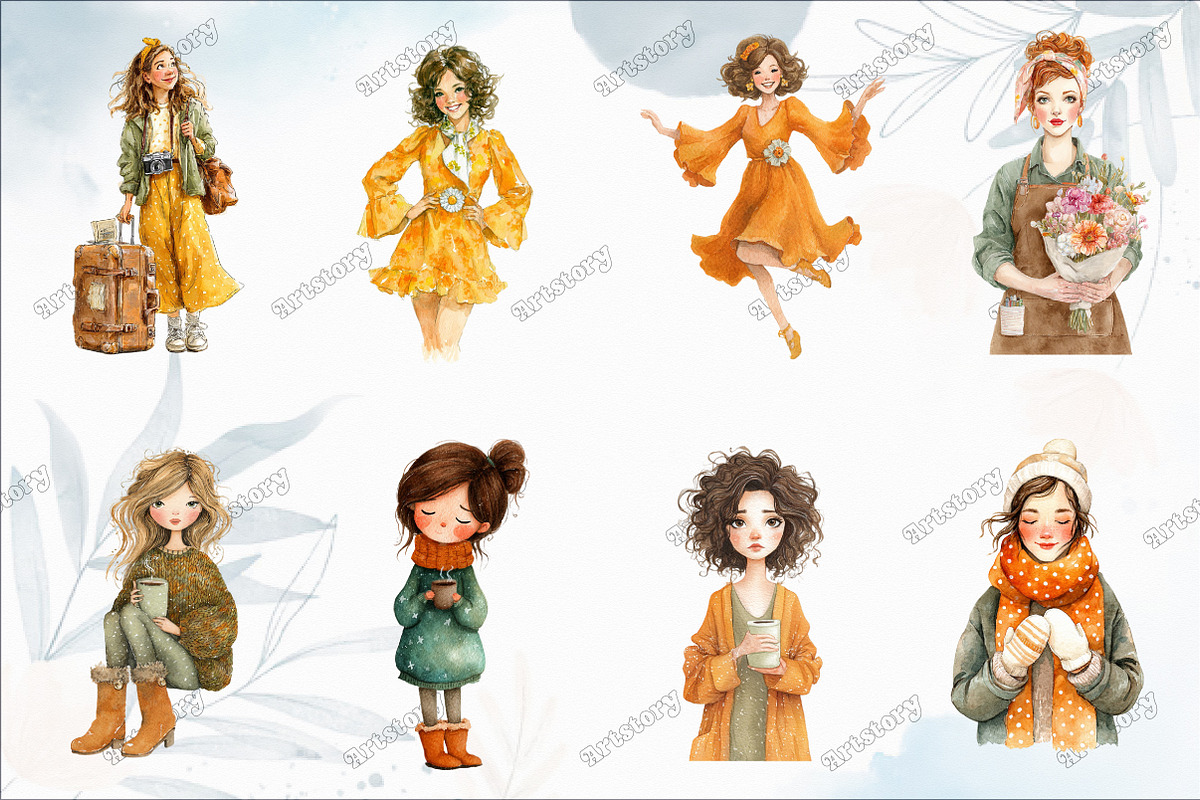 Watercolor Cute Girl Clipart Bundle, a Graphic by designcity5 (Photo 2 of 4)