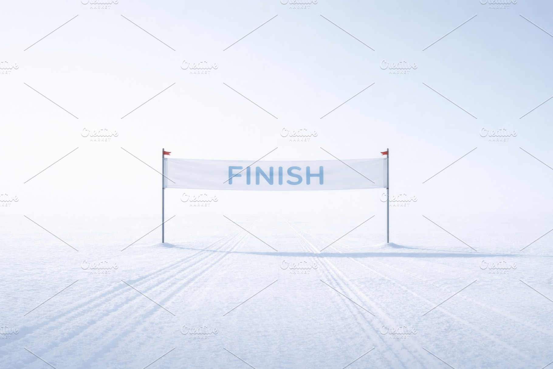 Finish line banner on snowy field, p, a Photo by Dvoevnore photos