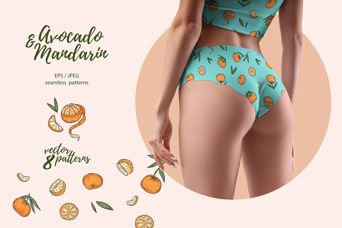 Avocado & Mandarin seamless patterns, a Pattern Graphic by Alenkakarabanova (Photo 4 of 6)