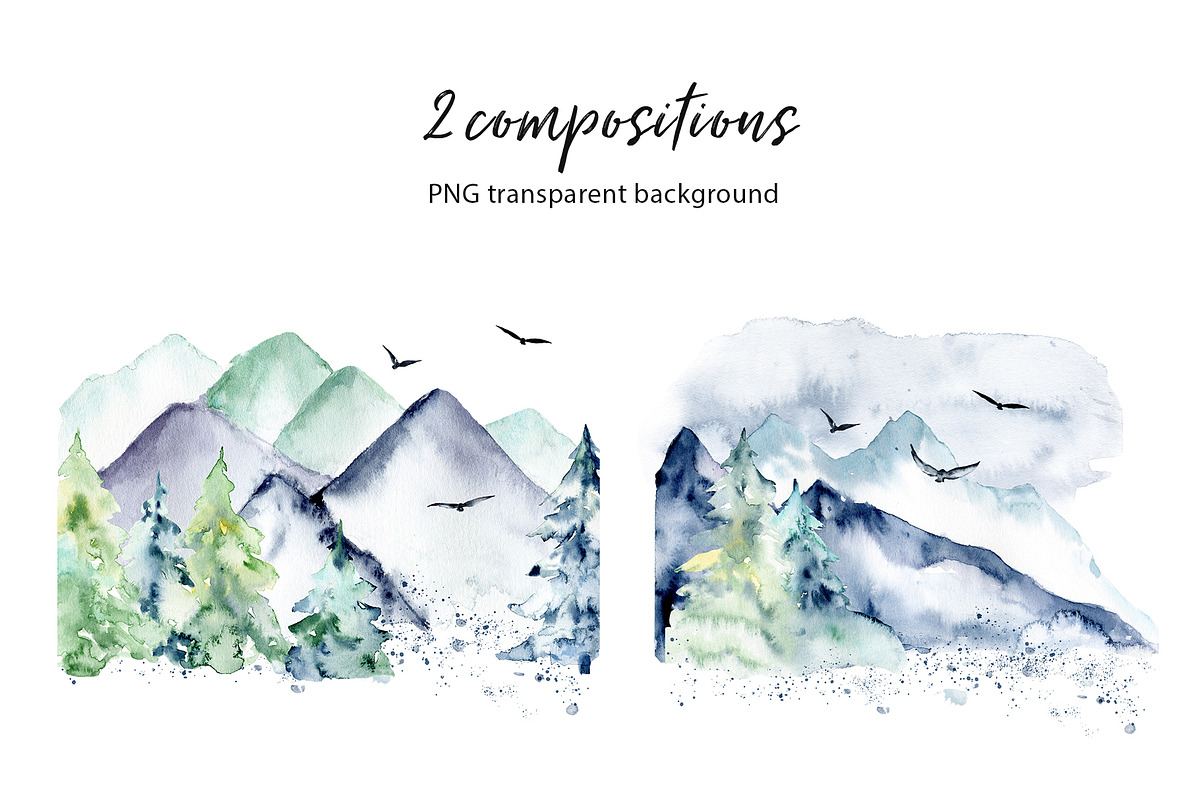 Forest and mountains watercolor set, an Illustration by Larisa Maslova (Photo 5 of 11)