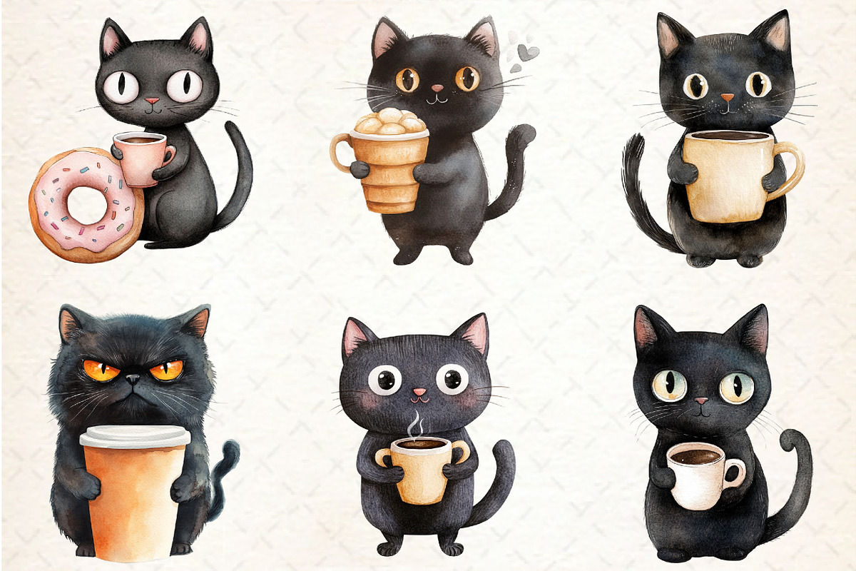 Funny Coffee Black Cat Clipart, an Illustration by Rose Art (Photo 4 of 4)