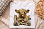 Vintage Highland Cow Fence Design, an Object Illustration by Libby Wishes (Thumbnail 2 of 4)