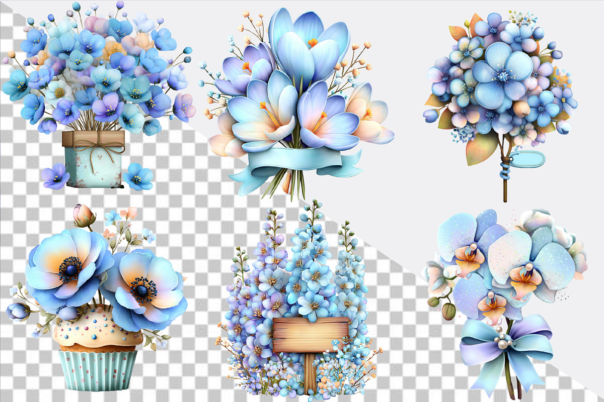 Whimsical Blue Flowers Spring Clipar, an Illustration by SVGArt (Photo 2 of 9)