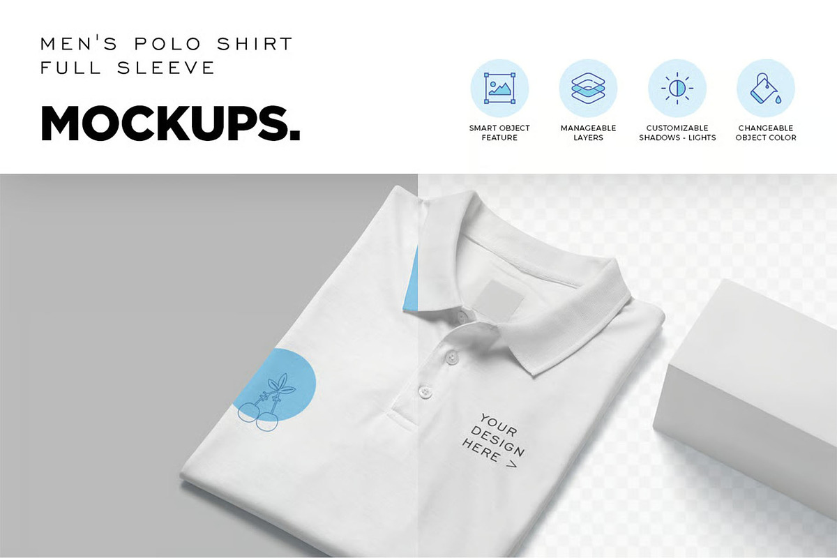 Men Full Sleeve Polo Shirt Mockups, a Shirt Mockup by megostudi0 (Photo 5 of 6)