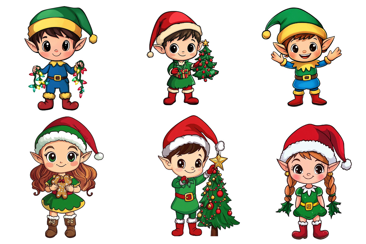Cute Christmas Elf Clipart, an Illustration by CreationArt (Photo 3 of 5)